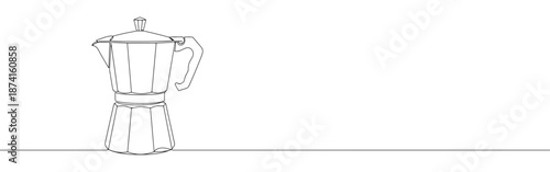 A classic Moka pot in a continuous line drawing, symbolizing coffee culture, Italian design, and morning rituals