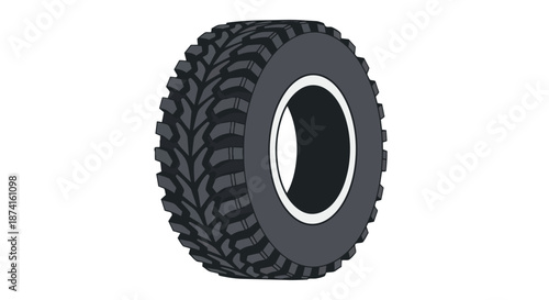 Vector graphic of a durable off-road tire designed for extreme conditions and rugged adventures featuring aggressive tread patterns for maximum grip