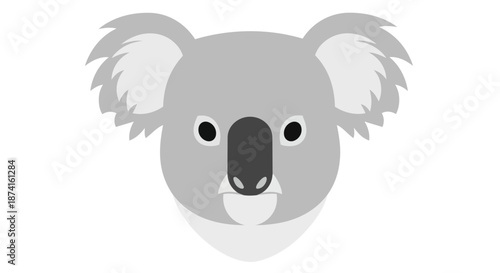 A charming simplified flat design illustration showcasing the gentle and iconic face of a koala bear, ideal for children's content, digital media,