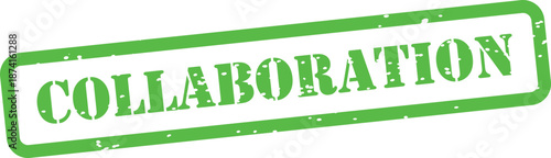 Green rubber stamp with collaboration text