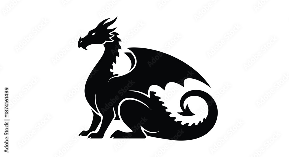 Obraz premium A powerful mythical creature emblem in dark monochrome, symbolizing strength, wisdom, and ancient folklore. This striking silhouette evokes epic