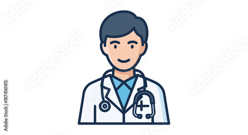 Professional male doctor avatar illustration embodying dedicated healthcare service, medical expertise, and patient well-being, presented in a