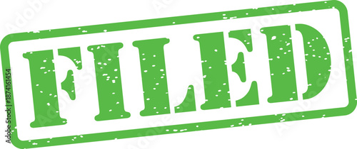 Green rubber stamp with filed text