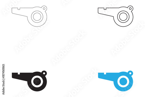 whistle icon vector, soccer or football match referee whistle vector, silhouette and line art