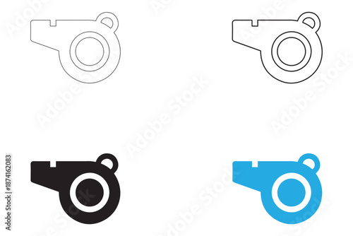 whistle icon vector, soccer or football match referee whistle vector, silhouette and line art