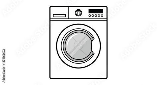 Modern laundry appliance line art drawing for household chores and garment care solutions illustration of front-loading washing machine technology