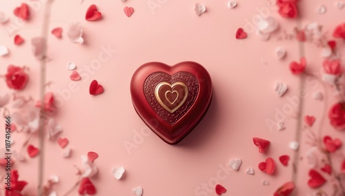 Valentines Day chocolate box with heart shape, suitable for festive gift presentation