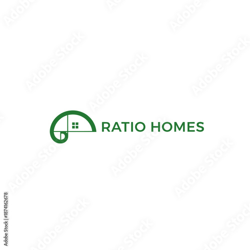 Ratio Homes Logo with Golden Ratio Spiral and House Icon for Real Estate Architecture