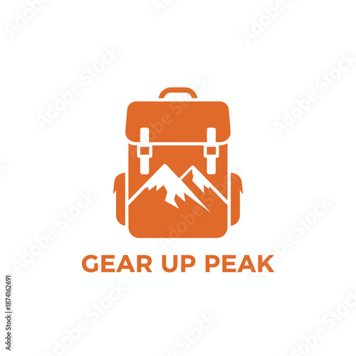 Orange Gear Up Peak Backpack Logo with Mountain Peaks for Outdoor Adventure and Hiking Gear