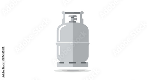 Modern flat design illustration of a grey industrial gas cylinder, a portable container for liquefied petroleum gas used for heating cooking and fuel.