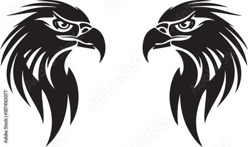 Symmetrical Tribal Eagle Head Silhouettes