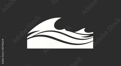 Dynamic abstract graphic design of ocean waves, a striking white silhouette against a dark background, embodying fluid motion, aquatic energy and