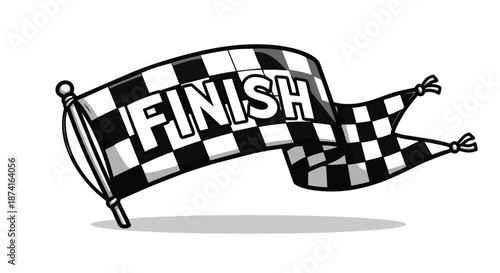 dynamic black and white checkered flag waving vigorously signaling the conclusive completion of any competitive event or personal challenge