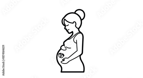 A serene stylized line art illustration portraying an expectant mother cradling her unborn child, beautifully symbolizing the profound journey of