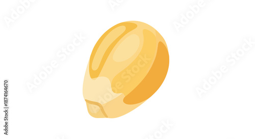 A single golden corn kernel, vibrantly depicted against a clean white backdrop. This image highlights natural agricultural produce and its essential