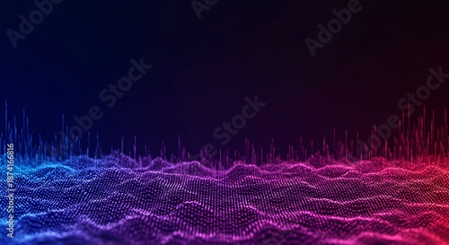 Dynamic digital abstract background showing flowing frequency waves and data patterns in vibrant gradient colors suitable for technology concepts, spectrum, network, light