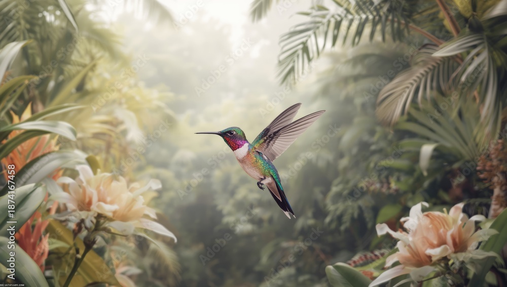 Fototapeta premium Watercolor hummingbird illustration, ideal for use in botanical or wildlife design projects
