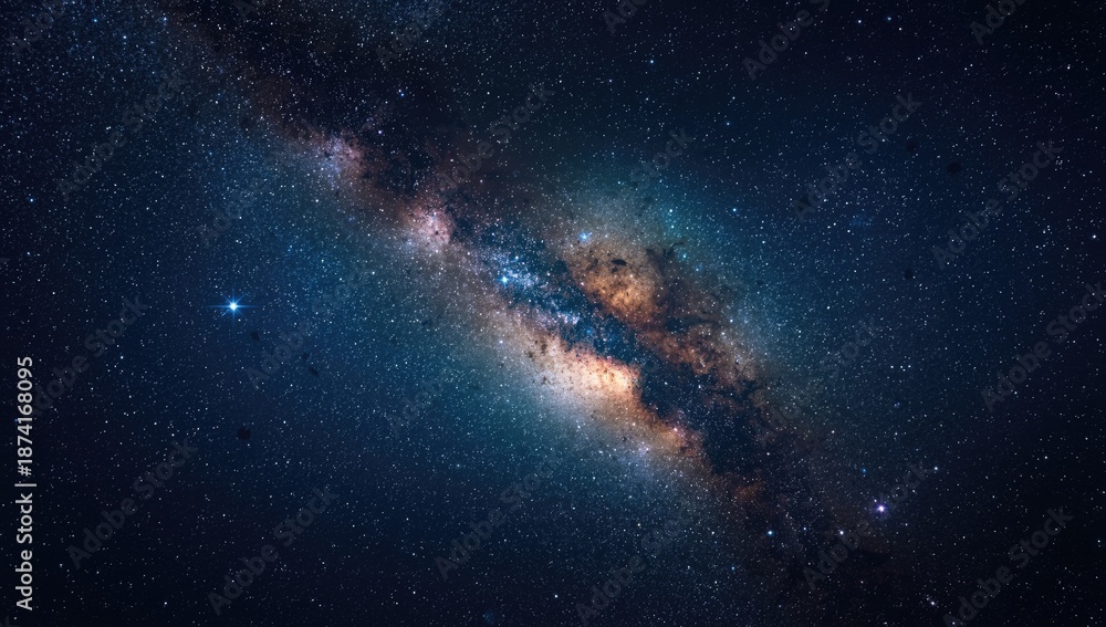 Obraz premium Night sky filled with stars and cosmic elements, suitable for space-themed layout, World Space Week