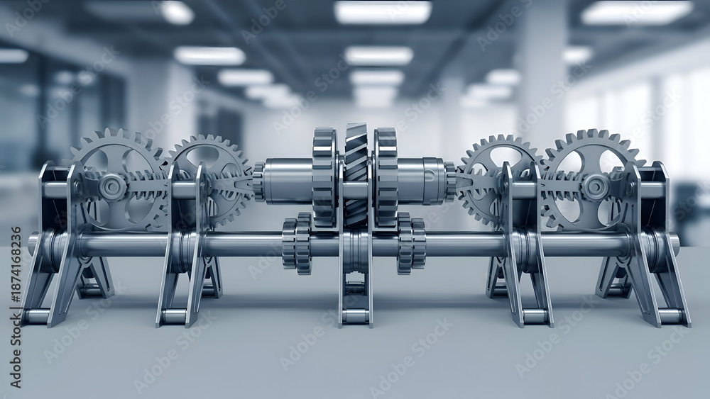 Fototapeta premium Industrial Gears and Machinery in Factory Setting