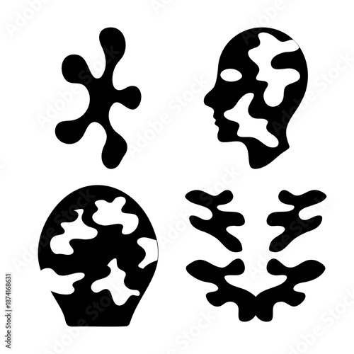 Abstract black and white shapes with organic patterns and minimalist design