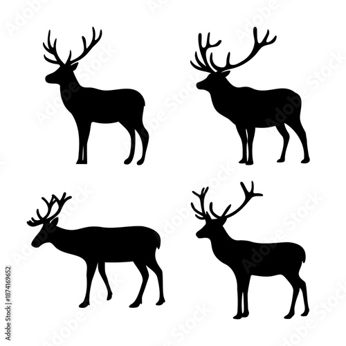 Collection of diverse deer silhouettes showcasing various poses and intricate antlers