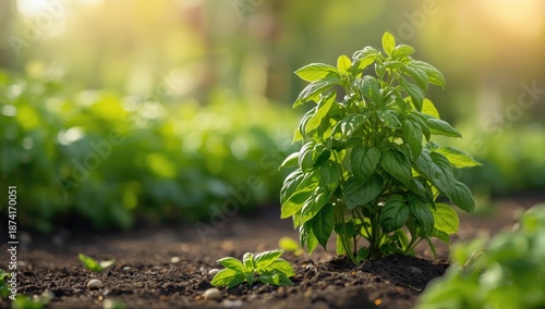 Wallpaper Mural Sunlit basil tree in a vegetable garden with diverse basil types and seeds, gardening practices and plant diversity Torontodigital.ca