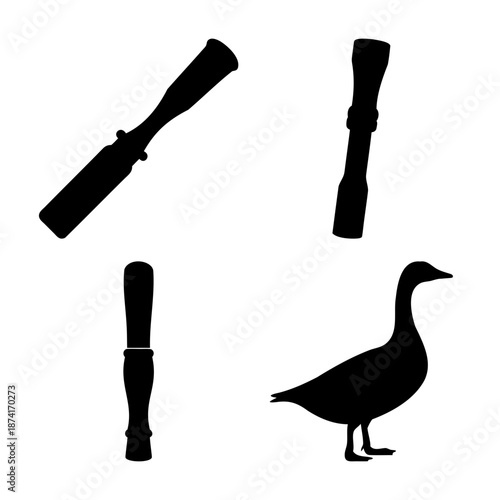 Goose and duck hunting calls with a wild goose silhouette on a white background