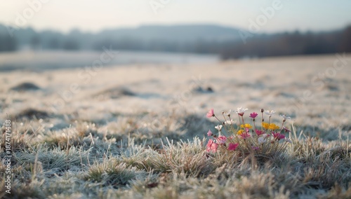 Wallpaper Mural Wild flowers in winter scene, flower amidst summer and spring elements, natural landscape with grass and leaves, seasonal variation Torontodigital.ca