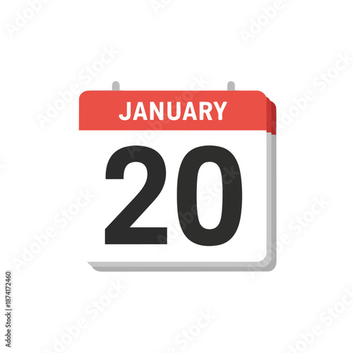 A simple flat design calendar icon displaying the 20th day of January, perfect for scheduling and date-related content.