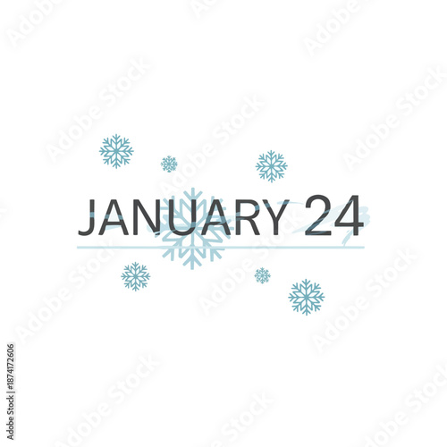 Minimalist design highlighting the winter date of January twenty-fourth with elegant snowflake adornments