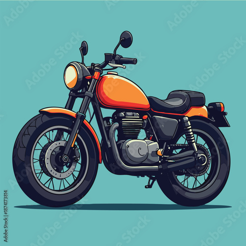 Vibrant orange motorcycle with black accents on green background
