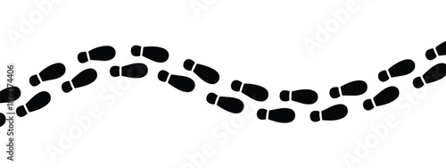 Human Footprints vector illustrations showing tracking path and shoe trail, isolated on white background for navigation, adventure, and design concepts.