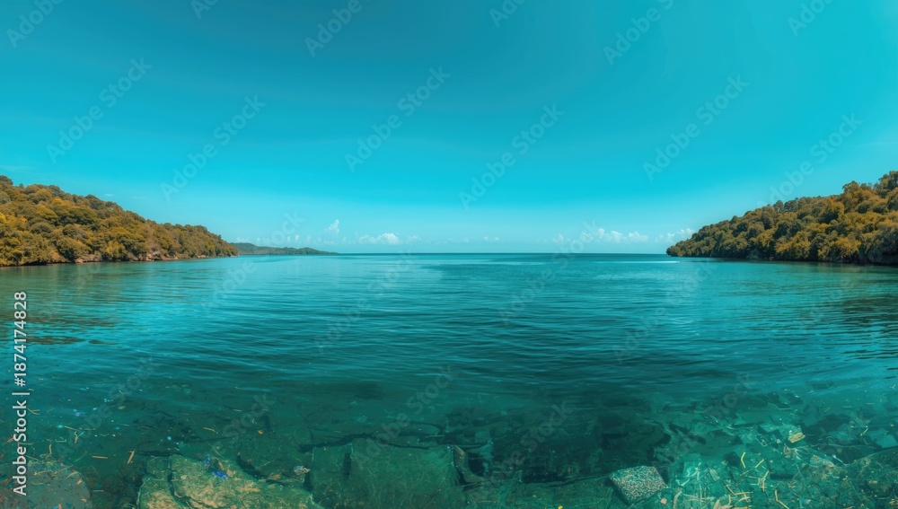 Fototapeta premium Scenic Lagun with dual view, designed for UI background or informational display