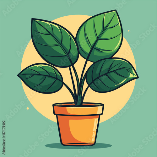 A plant with a yellow pot