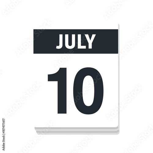 A clean, simple white calendar icon clearly displaying the date July 10, highlighting a specific day in the summer month for important planning and