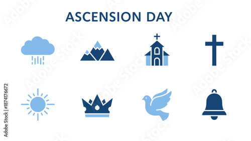 Blue and white graphic icons for Ascension Day