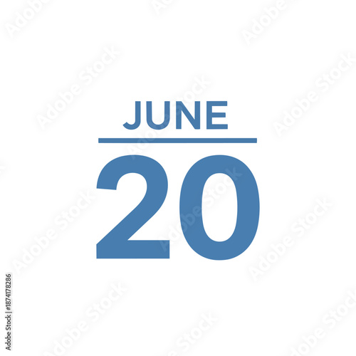 Digital representation of calendar date June 20th with clear, legible typography on a crisp white background, suitable for diverse scheduling and