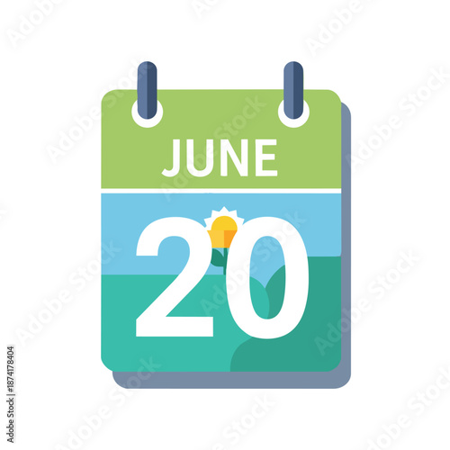 Vibrant calendar icon displaying June 20th with a sunny day illustration, representing important dates, planning, and essential event scheduling