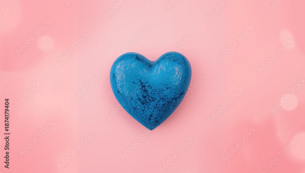 Fototapeta premium Pink background featuring a blue heart icon serving as a UI backdrop for digital interfaces or graphic design