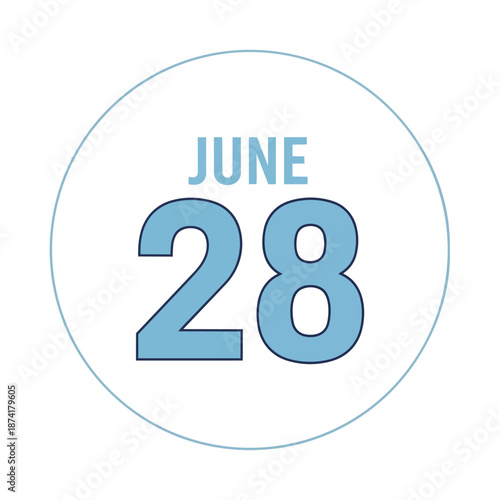 June 28th calendar date icon in a clean, simple circular design