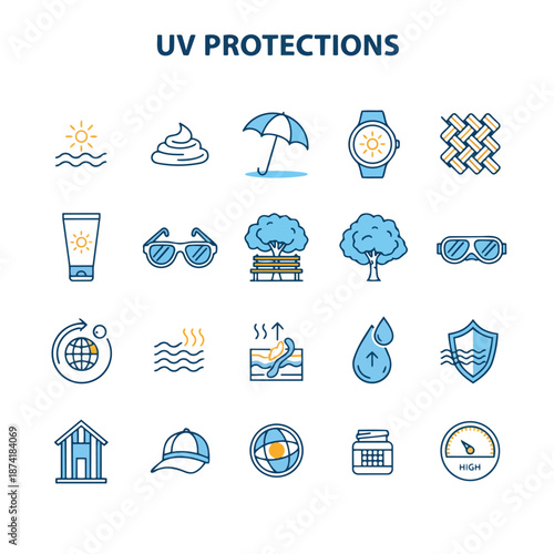 UV protection vector icon set