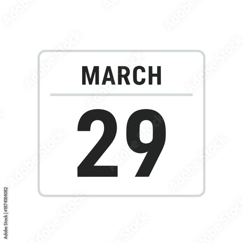 A clear visual representation of the twenty-ninth day of March, highlighted on a simple calendar icon, ideal for tracking upcoming events and