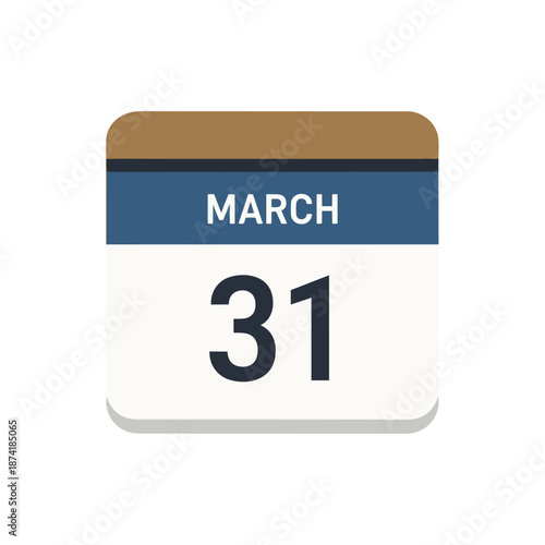 Digital calendar icon clearly displaying the thirty-first day of March, an essential graphic for marking significant events and managing schedules