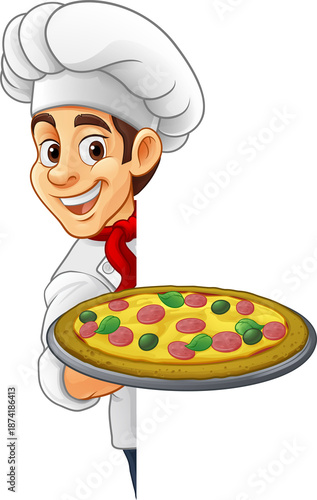 A chef cook holding a pizza...