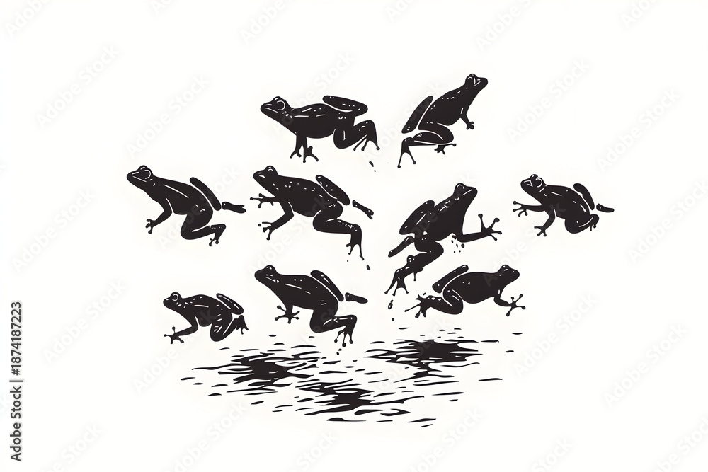 Obraz premium Frogs silhouette jumping into water