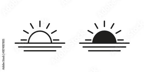 Sunrise icon flat and stroke collection for ui ux work.