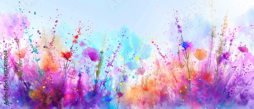 water color paint flower nature abstract on white paper.