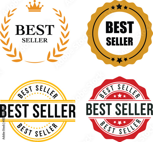 Best Seller Badge icon set. Bestseller Labels, Award Seals and Quality Guarantee Stamps.