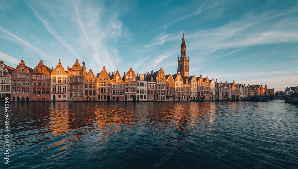 Obraz premium Houses along a canal with traditional facades, illustrating urban planning and heritage conservation