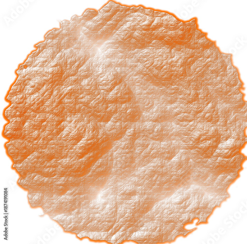 Bright Orange Crinkled Plastic Texture Design, Round Wrinkled Foil Material Graphic Element Isolated on White
